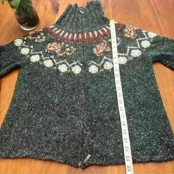 Vintage Wool Blend Boho/Bohemian Relaxed Fit Zip Up Grey Cardigan Sweater - Picture 9 of 13